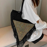 Fringe Crystal Shoulder Handbag Nylon Shopping Bag