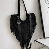 Fringe Crystal Shoulder Handbag Nylon Shopping Bag