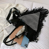 Fringe Crystal Shoulder Handbag Nylon Shopping Bag