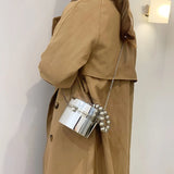 Women Nightclub Metallic Clutch Acrylic Shoulder Bags PVC Chain Messenger Bags