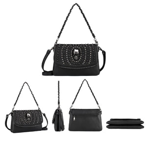 Women Shoulder Bag Crossbody Bag Punk Stud Skull Handbag Purse