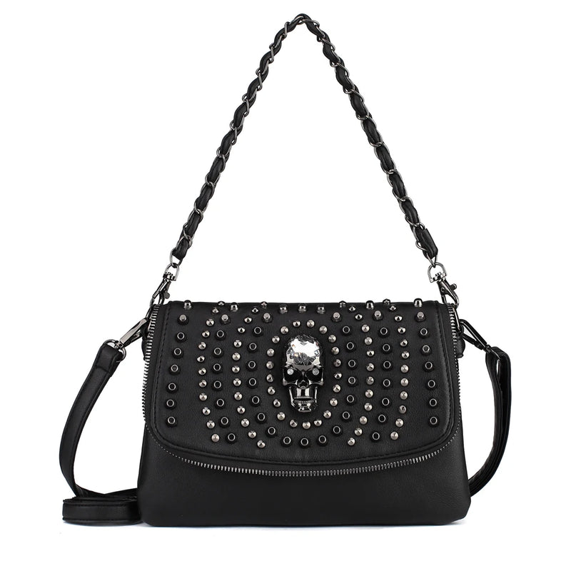 Women Shoulder Bag Crossbody Bag Punk Stud Skull Handbag Purse