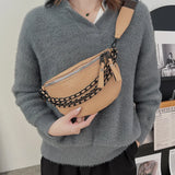 Stone Pattern Leather Waist Bag Chain Fanny Pack