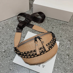 Stone Pattern Leather Waist Bag Chain Fanny Pack