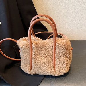Winter Warm Plush Tote Bag Lamb Fleece Messenger Shoulder Bag
