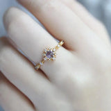 Silver Ring with Diamond-Encased Chalcedony Opening, Retro Charm Ladies Jewelry