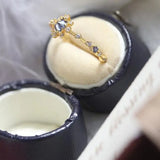 Silver Ring with Diamond-Encased Chalcedony Opening, Retro Charm Ladies Jewelry