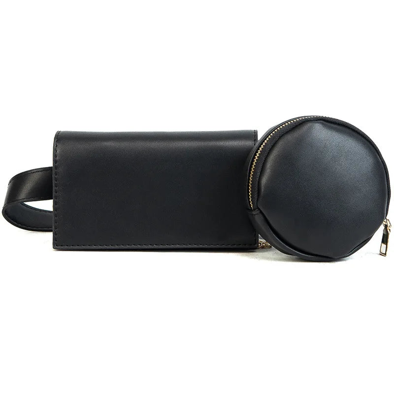 Detachable Square Bag+Round Women's Waist Bag 2pcs Chain High Leather Belt Bag