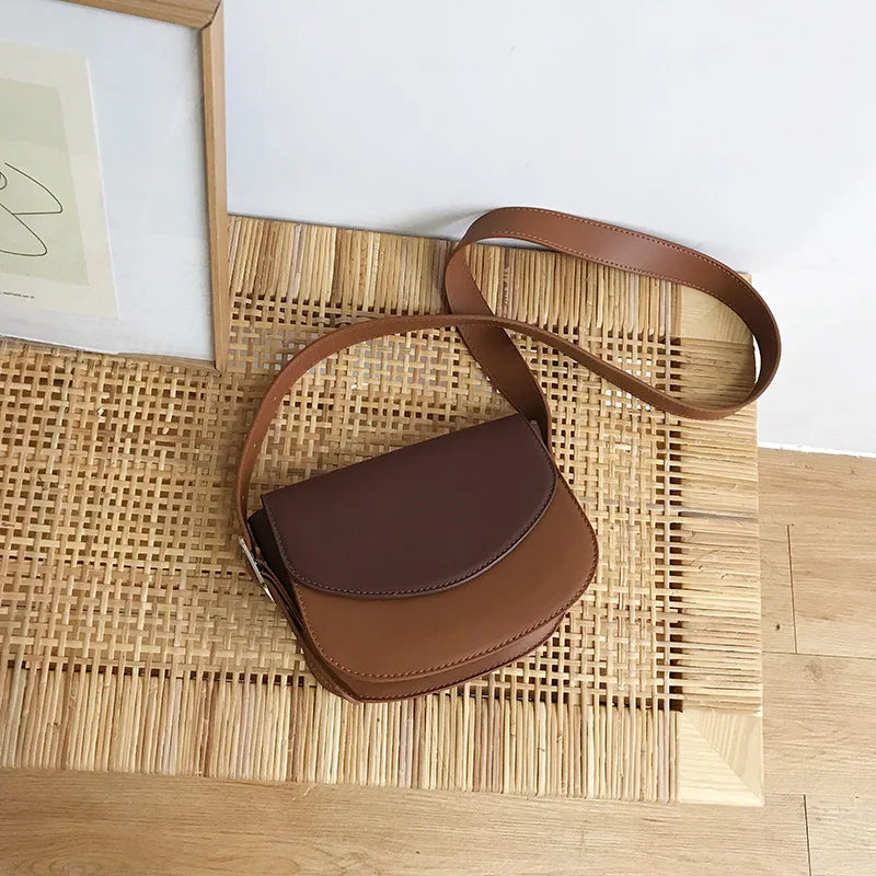 Diagonal PU Leather Shoulder Bag Retro Saddle Bag
