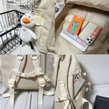 Diagonal Zipper Solid Teens Backpack Double Pocket Couple College