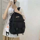 Diagonal Zipper Solid Teens Backpack Double Pocket Couple College