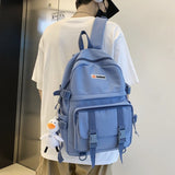Diagonal Zipper Solid Teens Backpack Double Pocket Couple College