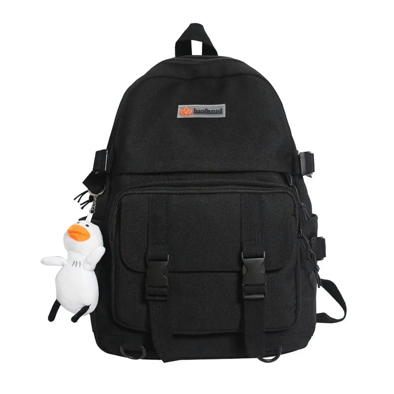 Diagonal Zipper Solid Teens Backpack Double Pocket Couple College