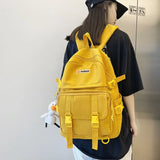 Diagonal Zipper Solid Teens Backpack Double Pocket Couple College