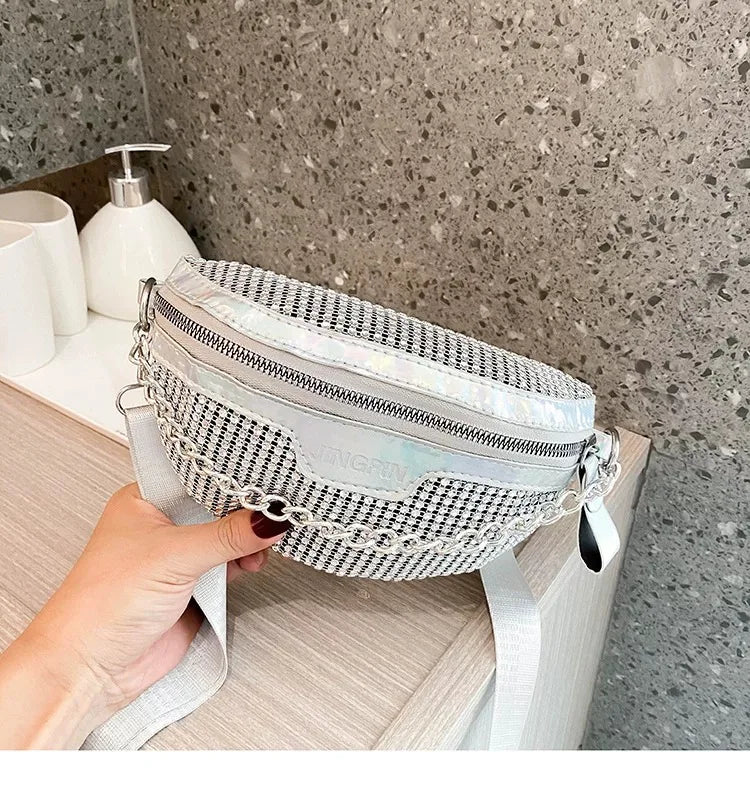 Diamond Crossbody Bags for Women Fanny Waist Bag Casual Zipper Chest Phone Pack