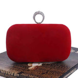 Red Diamond Crystal Velvet Clutch Evening Party Purse Chain Handbag