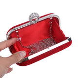 Red Diamond Crystal Velvet Clutch Evening Party Purse Chain Handbag
