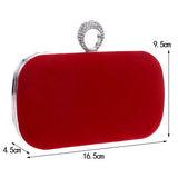 Red Diamond Crystal Velvet Clutch Evening Party Purse Chain Handbag