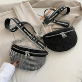 Diamond Studded Women's Belt Bag High Chest Pack Waist Bag Crossbody Bags