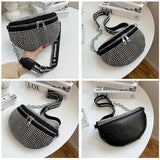 Diamond Studded Women's Belt Bag High Chest Pack Waist Bag Crossbody Bags