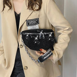 Diamond Studded Women's Belt Bag High Chest Pack Waist Bag Crossbody Bags