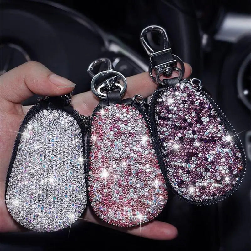Diamond Inlaid Key Bag Car Key Leather Case Key Holder