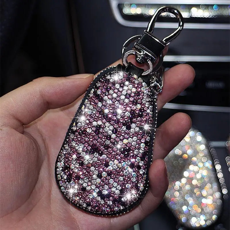 Diamond Inlaid Key Bag Car Key Leather Case Key Holder