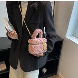 Plush Diamond Lattice Chain Purse - Small Fur Handbag