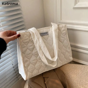 Diamond Lattice Corduroy Shoulder Bag for Women - Large Capacity Office Ladies