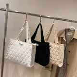 Diamond Lattice Corduroy Shoulder Bag for Women - Large Capacity Office Ladies