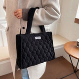Diamond Lattice Corduroy Shoulder Bag for Women - Large Capacity Office Ladies