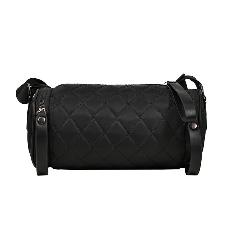 Diamond Lattice Leather Cylinder Pillow Bag for Women Shoulder Messenger Handbag
