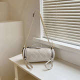 Diamond Lattice Leather Cylinder Pillow Bag for Women Shoulder Messenger Handbag