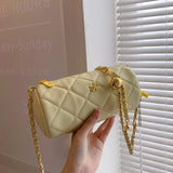 Diamond Lattice Print PU Barrel-shaped Shoulder Bag Hot Pink