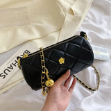 Diamond Lattice Print PU Barrel-shaped Shoulder Bag Hot Pink