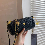 Diamond Lattice Print PU Barrel-shaped Shoulder Bag Hot Pink