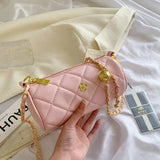 Diamond Lattice Print PU Barrel-shaped Shoulder Bag Hot Pink