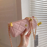 Diamond Lattice Print PU Barrel-shaped Shoulder Bag Hot Pink