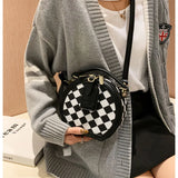 Diamond Lattice Round Small Bag Checkerboard Women's Bags Plaid Contrast Pack