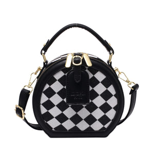 Diamond Lattice Round Small Bag Checkerboard Women's Bags Plaid Contrast Pack