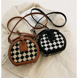 Diamond Lattice Round Small Bag Checkerboard Women's Bags Plaid Contrast Pack