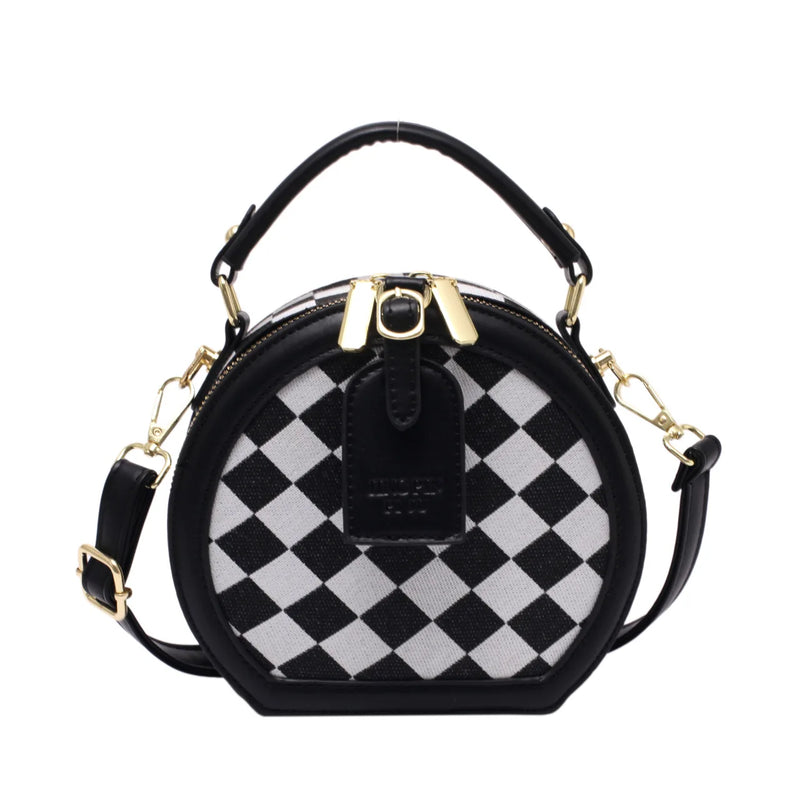 Diamond Lattice Round Small Bag Checkerboard Women's Bags Plaid Contrast Pack