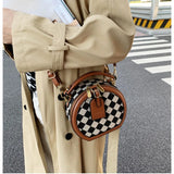 Diamond Lattice Round Small Bag Checkerboard Women's Bags Plaid Contrast Pack