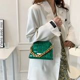 Diamond Lattice Saddle Bag Thick Chains Crossbody Handbag