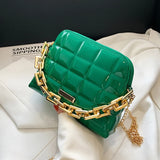 Diamond Lattice Saddle Bag Thick Chains Crossbody Handbag