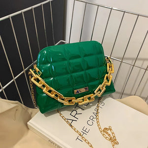 Diamond Lattice Saddle Bag Thick Chains Crossbody Handbag