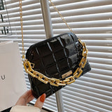 Diamond Lattice Saddle Bag Thick Chains Crossbody Handbag