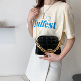 Diamond Lattice Saddle Bag Thick Chains Crossbody Handbag