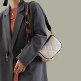 Beige Diamond Lattice Shoulder Bag with Wide Strap