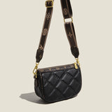 Beige Diamond Lattice Shoulder Bag with Wide Strap